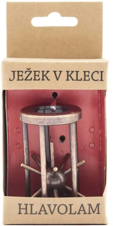 Hra Hlavolam ježko v klietke 8cm kovový hnedý v krabici