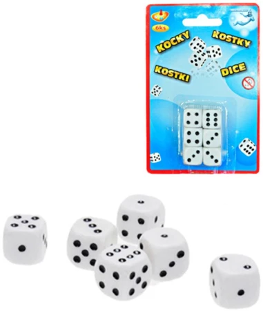 Hra Kostky hrací bílé 12mm set 6ks na kartě plast (společenská hra) Hra Kostky hrací bílé 12mm set 6ks na kartě plast (společenská hra)