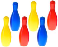 Hra Kuželky soft plastové barevné set 6ks 19cm s koulí v síťce