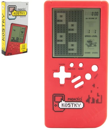 Hra retro digitální Tetris Brick Game padající kostky Červená na baterie Zvuk Hra retro digitální Tetris Brick Game padající kostky Červená na baterie Zvuk