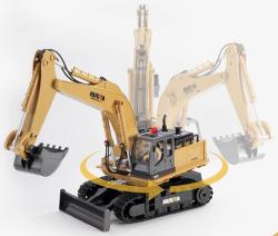 Huina RC pásový bagr s radlicí a kovovou lžící 1:16 Nová verze s majákem a figurkou