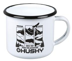 Husky hory biely plechový hrnček