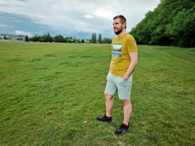 Husky Tee Lake M beige pánské bavlněné triko