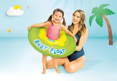Intex Baby float nafukovací kruh s otvory na nohy 76cm s křížem žlutozelený