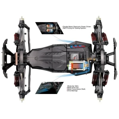 IQ models MonsterTruck 1:10, 2 motory, 46km/h - žlutočervený