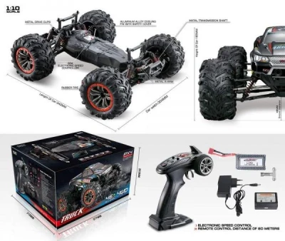 IQ models MonsterTruck 1:10, 2 motory, 46km/h - žlutočervený