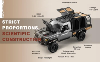 IQ models RC auto Land Cruiser TOYOTA Supertourer - čierna + náhradný akumulátor