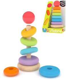 JADORE DŘEVO Baby pyramida navlékací věžička duhové kroužky JADORE DŘEVO Baby pyramida navlékací věžička duhové kroužky