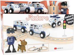 JADORE DŘEVO Policejní herní set s kolejemi 25 dílků (dřevěná hračka)