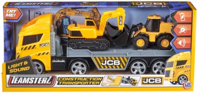 JCB Auto transport s přívěsem a 2 pracovními stroji na baterie Světlo Zvuk