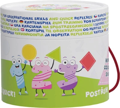 Jiri Models Hra karetní Postřeh! Čísla, barvy, tvary v kulaté krabičce