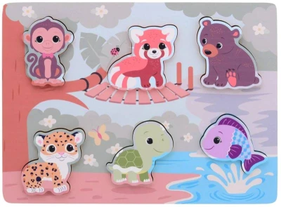 JOUECO DŘEVO Puzzle vkládací zvířátka 6 dílků na desce pro miminko JOUECO DŘEVO Puzzle vkládací zvířátka 6 dílků na desce pro miminko