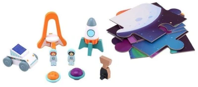 JOUECO DŘEVO Vesmírná stanice set puzzle skládačka s figurkami a doplňky