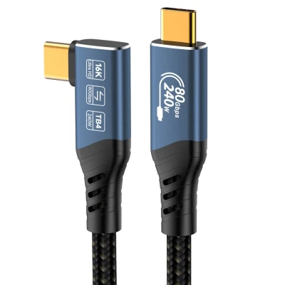 Kabel PremiumCord USB4™ Version2.0 Thunderbolt 3 a 4 80Gbps 16K@60Hz, 1,5m zahnutý, bavlněný oplet