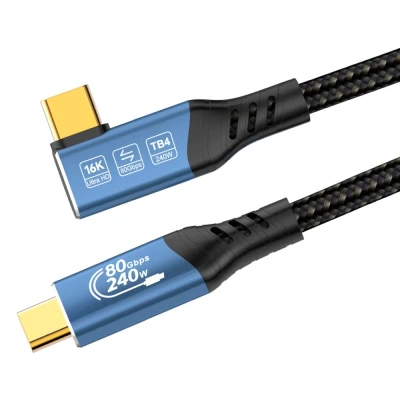 Kabel PremiumCord USB4™ Version2.0 Thunderbolt 3 a 4 80Gbps 16K@60Hz, 1,5m zahnutý, bavlněný oplet