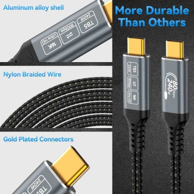 Kabel PremiumCord USB4™ Version2.0 Thunderbolt 3 a 4 80Gbps 16K@60Hz, 1,5m zahnutý, bavlněný oplet