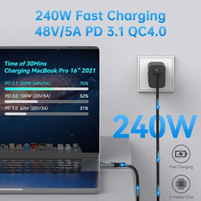 Kabel PremiumCord USB4™ Version2.0 Thunderbolt 3 a 4 80Gbps 16K@60Hz, 1,5m zahnutý, bavlněný oplet