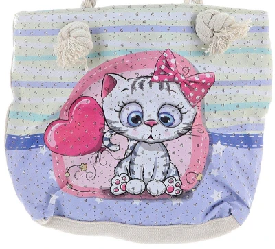 Kabelka přes rameno kočičika 28x20cm třpytivá látková taštička na zip