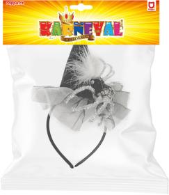 KARNEVAL Čelenka klobouček a pavoukem (karnevalový doplněk)