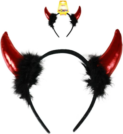 KARNEVAL Čertí rohy s peřím čelenka (karnevalový doplněk)