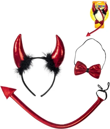 KARNEVAL Čertovská sada rohy + ocas + motýlek (karnevalový doplněk)