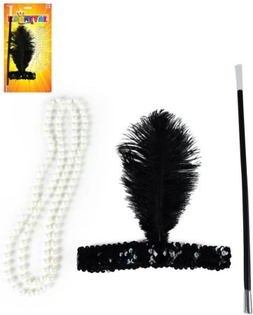 KARNEVAL Charleston čelenka s peřím set s korálemi a cigaretovou špičkou KARNEVAL Charleston čelenka s peřím set s korálemi a cigaretovou špičkou
