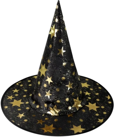 KARNEVAL Klobouk čarodějnický hvězdičky černý (karnevalový doplněk) KARNEVAL Klobouk čarodějnický hvězdičky černý (karnevalový doplněk)