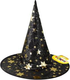KARNEVAL Klobouk čarodějnický hvězdičky černý (karnevalový doplněk)
