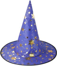 KARNEVAL Klobouk čarodějnický hvězdičky modrý (karnevalový doplněk)