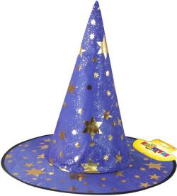 KARNEVAL Klobouk čarodějnický hvězdičky modrý (karnevalový doplněk)
