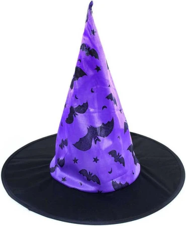 KARNEVAL Klobouk čarodějnický potisk netopýr (karnevalový doplněk) KARNEVAL Klobouk čarodějnický potisk netopýr (karnevalový doplněk)