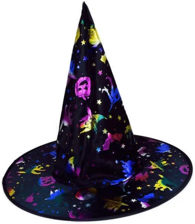 KARNEVAL Klobouk čarodějnický s lesklým potiskem 39 cm (karnevalový doplněk) KARNEVAL Klobouk čarodějnický s lesklým potiskem 39 cm (karnevalový doplněk)