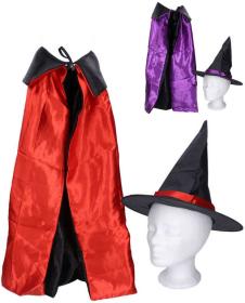 KARNEVAL Klobouk čarodějnický set s pláštěm 2 barvy (karnevalový doplněk)