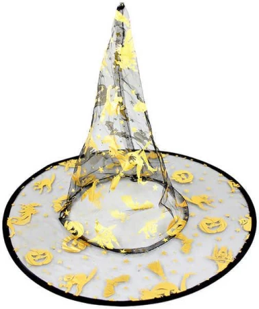 KARNEVAL Klobouk Čarodějnický zlatý potisk 39 cm (karnevalový doplněk) KARNEVAL Klobouk Čarodějnický zlatý potisk 39 cm (karnevalový doplněk)
