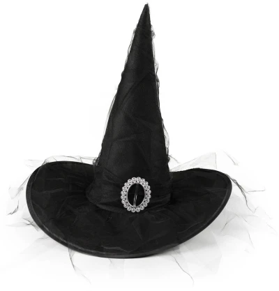 KARNEVAL Klobouk černý čarodějnický se sponou (karnevalový doplněk)