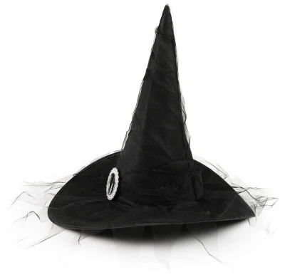 KARNEVAL Klobouk černý čarodějnický se sponou (karnevalový doplněk)