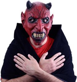 KARNEVAL Maska celoobličejová čert s ušima latex (karnevalový doplněk)