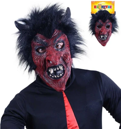 KARNEVAL Maska čert s vlasy (karnevalový doplněk)