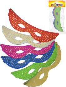 KARNEVAL Maska škraboška zlaté tečky set 6 barev v sáčku