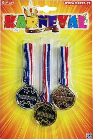 KARNEVAL Medaile trikolora dekorace pro vítěze set 3ks na blistru