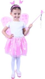 KARNEVAL Motýlí křídla s čelenkou a hůlkou růžová I. (karnevalový doplněk)