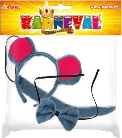 KARNEVAL Myš set ocas s čelenkou a motýlkem Plyš (karnevalový doplněk)