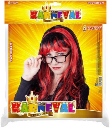 KARNEVAL Paruka červenočerná dospělá (karnevalový doplněk)