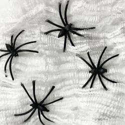 KARNEVAL Pavoučí síť bílá se 4 pavouky 3cm Halloween party dekorace