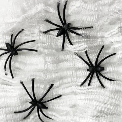 KARNEVAL Pavoučí síť bílá se 4 pavouky 3cm Halloween party dekorace