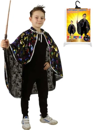 KARNEVAL Plášť čerodějnický černý lebky halloween KOSTÝM KARNEVAL Plášť čerodějnický černý lebky halloween KOSTÝM