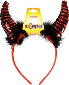 KARNEVAL Rohy čerta s peřím a flitry (karnevalový doplněk)