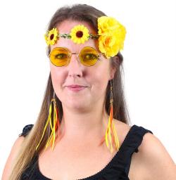 KARNEVAL Sada hippies žlutá brýle s čelenkou a náušnicemi (karnevalový doplněk)