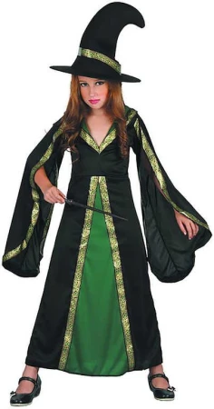 KARNEVAL Šaty čarodějka černozelená vel. M (120-130cm) 5-9 let KOSTÝM