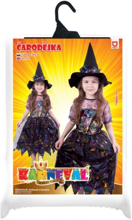 KARNEVAL Šaty čarodějnice barevná vel.M (116-128cm) 6-8 let KOSTÝM